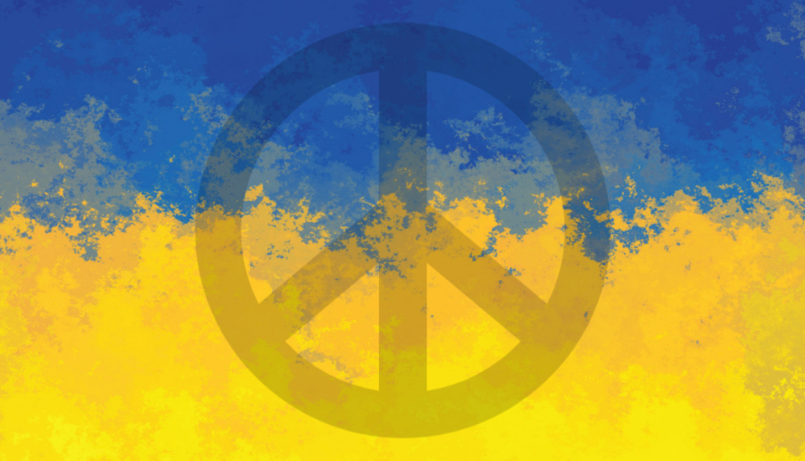 Ukraine flag with a peace sign on top of it