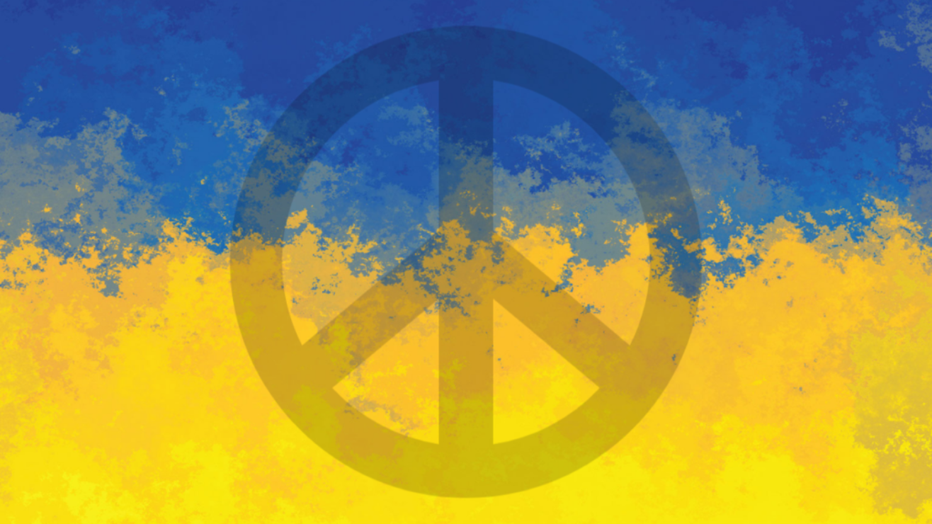 Ukraine flag with a peace sign on top of it